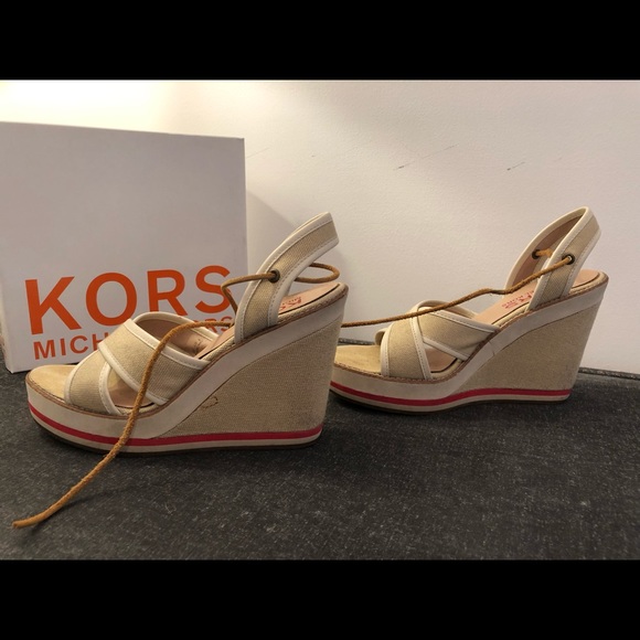 KORS Michael Kors Freesia Canvas Wedge Sandals - Picture 7 of 8